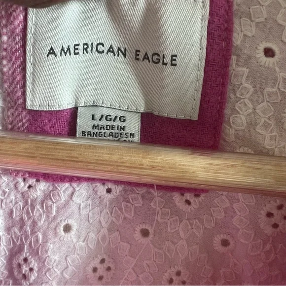 American Eagle Outfitters Pink Tan Plaid Flannel Button Up Shirt Large NWOT - Picture 4 of 9